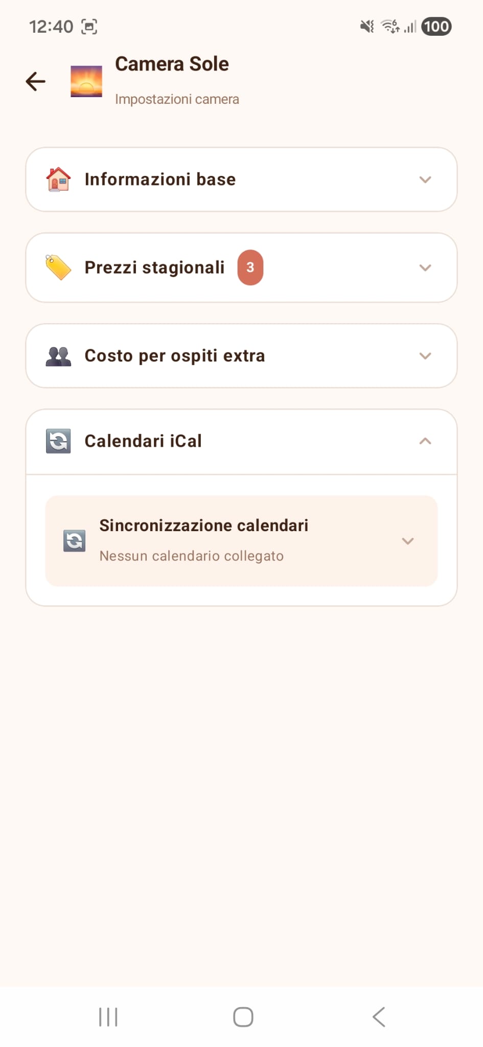 Schermata impostazioni camera Zenith