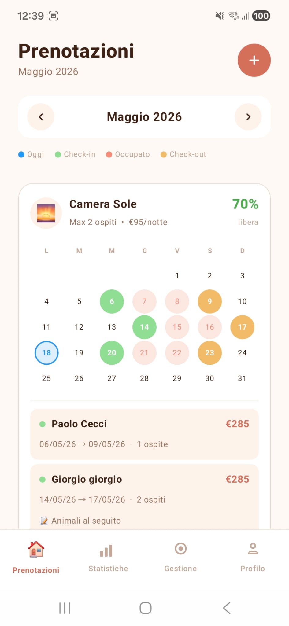 Schermata prenotazioni Zenith